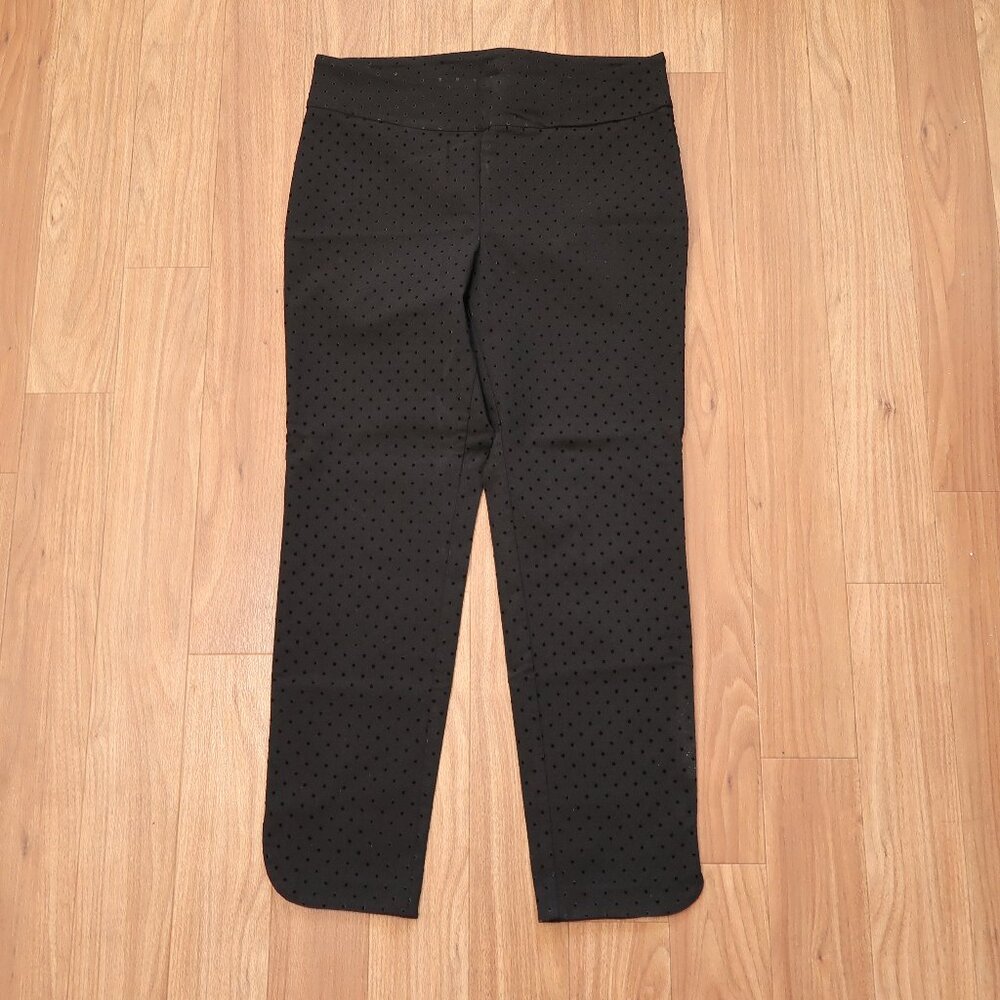 Soft Surroundings Pants Women's Large Black Velvet Dottie Polka Dot Pull On